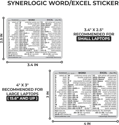 Synerlogic (100pcs) Word/Excel Windows Shortcut Sticker | Reference Guide Keyboard Shortcuts | Work from Home Essentials | Excel Shortcuts Cheat Sheet Laminated Vinyl (White/Small/100)