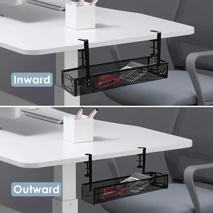 Cable Management, 2 Pack Cable Management Under Desk No Drill, Metal Cord Organizer with Clamp for Standing Desk, Cable Organizer for Home Office, Black