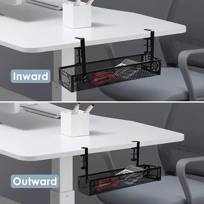 Under Desk Cable Management Tray, Cable Management Under Desk No Drill, Wire Management Tray with Clamp, Cord Organizer for Home Office, Black