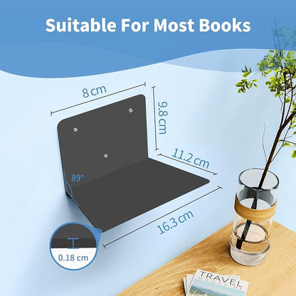 FENTEC Floating Book Shelves for Wall, Wall Mounted Invisible Floating Bookshelf, Heavy-Duty Hanging Bookshelves, Hidden Book Shelf Metal Wall Book Holder for Bedroom Home Office, 6-Pack Black