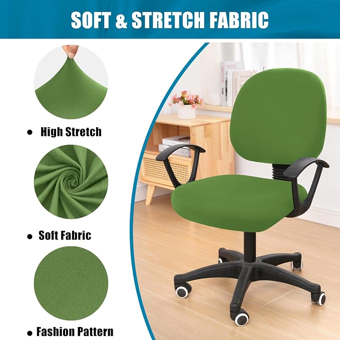 Smiry Stretch Printed Office Computer Chair Covers, Universal Washable Removable Desk Rotating Chair Slipcovers Protector, Seat + Backrest Cover - Olive Green