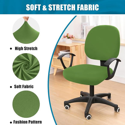 Smiry Stretch Printed Office Computer Chair Covers, Universal Washable Removable Desk Rotating Chair Slipcovers Protector, Seat + Backrest Cover - Olive Green