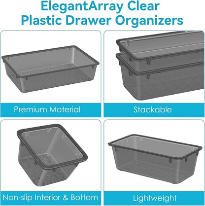 ElegantArray 12-Piece Drawer Organizer Set, 4 Sizes Versatile Plastic Vanity Organizer for Makeup, Stationery, Gadgets, in Kitchen, Bathroom, Office, and Bedroom, Black