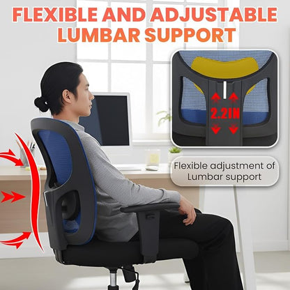 BestOffice Big and Tall Office Chair Mesh Computer Chair with Lumbar Support Wide Seat Adjust Arms Rolling Swivel High Back Task Executive Ergonomic Chair for Home Office, Blue