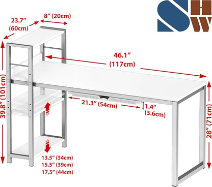 SHW 46-Inch Home Office Mission Computer Desk with Side Shelf and Drawer, White