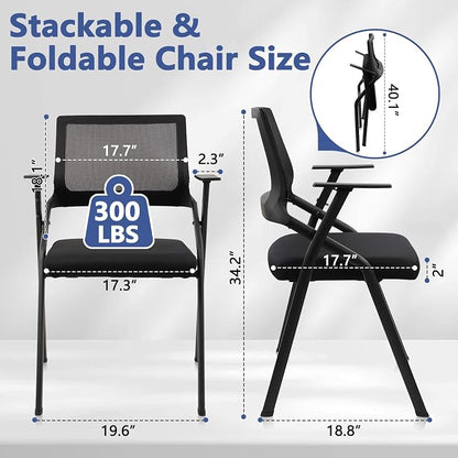 CLATINA Stackable & Foldable Office Chairs with Ergonomic Lumbar Support and Thickened Seat Cushion, Folding Mesh Fabric Reception Guest Chair for School Church Conference Waiting Room Black (2pk)