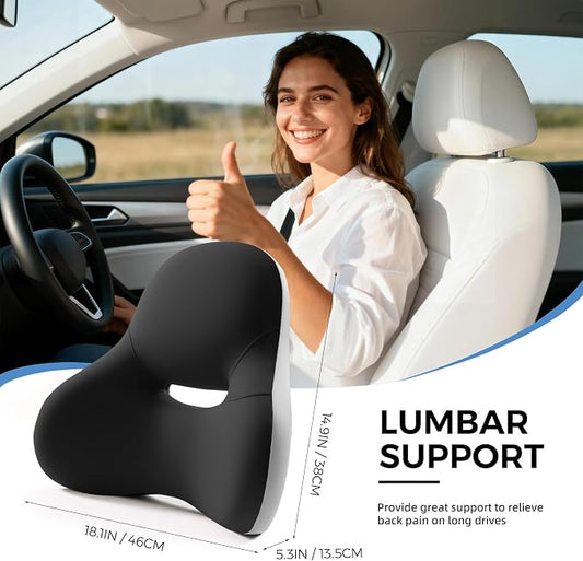 BEBAS Ergonomic Lumbar Support Pillow for Car, Memory Foam Back Support for Driving, Lower Back Pillow for Pain Relief, Comfort Lumbar Cushion for Office Chairs, Car Seat, Wheelchair -Black