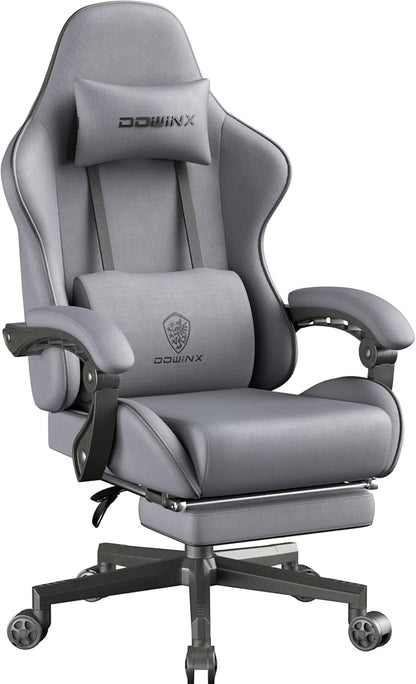 Dowinx Gaming Chair Fabric Big and Tall with Pocket Spring Cushion, Massage Game Chair Cloth with Headrest, Ergonomic Computer Chair with Footrest 350LBS, Grey