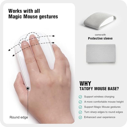 TATOFY Mouse Charger Compatible with Magic Mouse 2 (USB-C) Grip with Wireless Charging Support, Ergonomic Base (White)