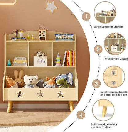 Adompacat Cube Bookshelf Storage Organizer Bookcase, Wide Open Storage Bookcase for Toddlers, Freestanding Display Bookshelve, Modern Toy Shelf for Bedroom, Living Room, Nursery and Classroom(Oak)