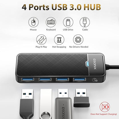 iDsonix USB Hub with 6ft Extension Cbale[Charging Not Supported], 4-Port USB 3.0 Splitter Ultra-Slim Extender for Desktop, Laptop, Xbox, Flash Drive, HDD, Console, Printer, PC, Keyboards, Mouse