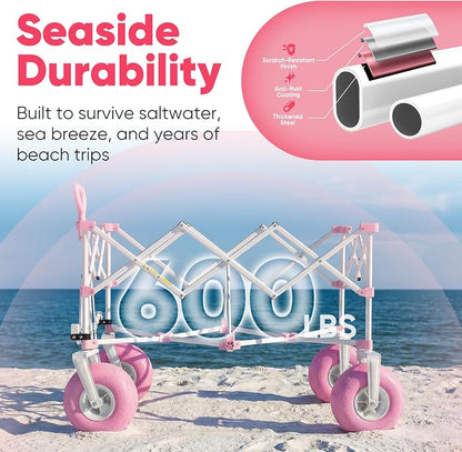 Sekey Heavy Duty Beach Wagon with 9" Big Sand-Proof Wheels – 600lb Capacity, 200L Oversized Foldable Cart | Adjustable Handle & All-Terrain Tires for Sand, Camping, Groceries