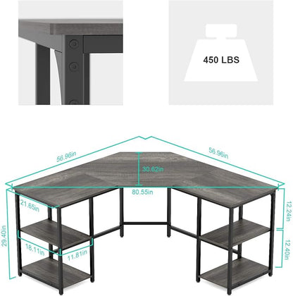 Elephance Large L-Shaped Computer Desk with Shelves, Corner Desk, Home Office Writing Workstation, Gaming Desk PC Latop Table with Storage