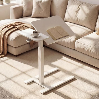 Overbed Table with Wheels, Height Adjustable Hospital Bed Table, Dual-Tiltable Rolling Laptop Desk for Bed, Hidden Casters H-Base Portable Side Table for Couch, Hospital & Home Office