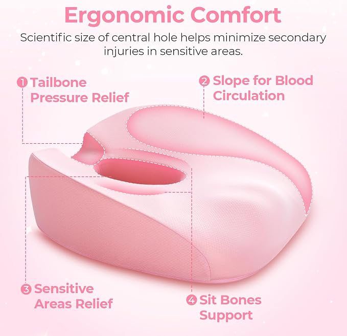 AUVON Innovative Donut Pillow Hemorrhoids Scientific Center Hole and Tailbone Cutout, Orthopedic Pain Relief Donut Seat Cushion for Coccyx, Sciatica, After Surgery Sitting Relief