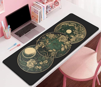 Celestial Moon Phases Art Nouveau Witch Aesthetic Green Dark Academia Mouse Pad,Non-Slip Waterproof Rubber Base Mouse Pad for Office,Computer,Keyboard,Laptop and Home Desk Pad(27.5X11.8 in)