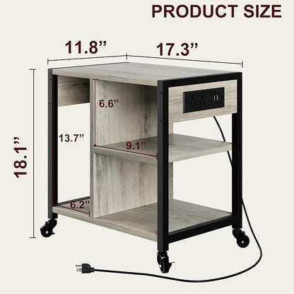 GarveeLife Small Printer Stand with Power Outlets, Rolling Printer Table with Lockable Wheels, Under Desk Printer Cart with Storage, Utility Storage Cart for Home, Office, Gray