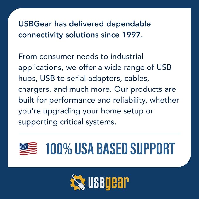 USBGear 4 Port USB Hub 3.2 Gen 1 – Mountable SuperSpeed Data Hub with USB Ports for Laptop, PC, Desktop, and More, 5V/2A Power Adapter with Type-A to Type-B Cable (3ft), Computer Accessories