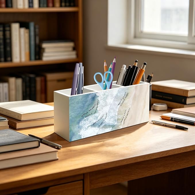 Inhale Exhale Mental Health Anxiety Relief Meditation Therapy Office Pen Pencil Holder Organizer for Desk Accessories, Inspirational Mindful Breathing Wood Signs Makeup Brush Toothbrush Holder