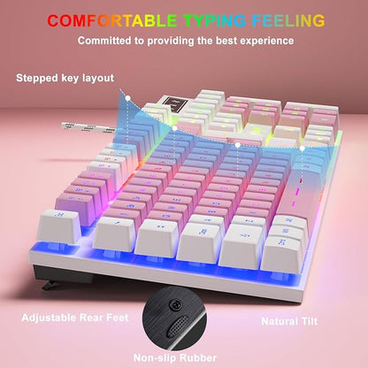 BlueFinger RGB Gaming Keyboard and Backlit Mouse Combo, USB Wired, LED Gaming Set for Laptop PC Computer Game and Work (White & Pink)