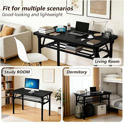 Folding Desk for Small Spaces, 39.4 Inch Foldable Computer Desk, No Assembly Required, Space Saving Portable Study Table for Compact Home Office, Bedroom, Dorm, Apartment, Black
