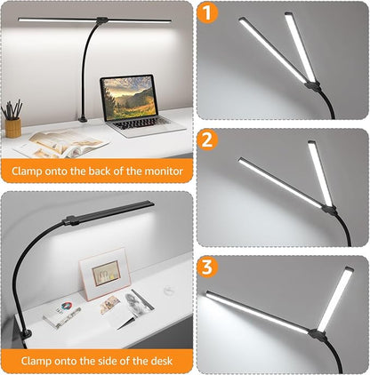 ShineTech LED Desk Lamp for Home Office, Ultra Bright Clamp Light with Flexible Gooseneck, 25 Lighting Modes, Eye-Caring Architect Lamp for Dual Monitors, Reading & Gaming Setup