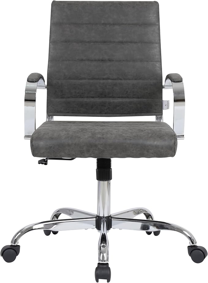 LeisureMod Benmar Leather Office Desk Chair, Mid-Back Ergonomic Swivel Chair with Lumbar Support, Adjustable Height, Tilt Lock, Cushioned Seat & Back, Home Office Task Chair (Charcoal, Set of 6)