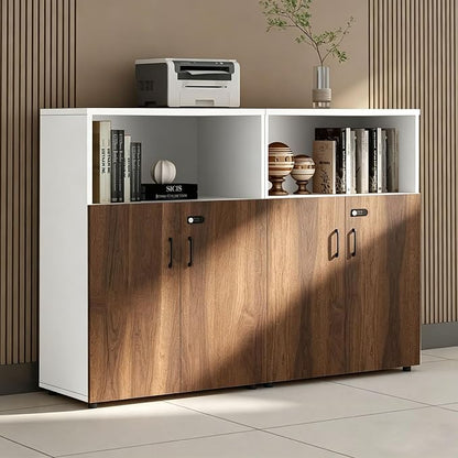 File Cabinet with Password Lock, Wood Lateral Filing Cabinet for Letter/A4 Files, 3 Drawer with Door, Printer Stand with Open Shelves for Home Office