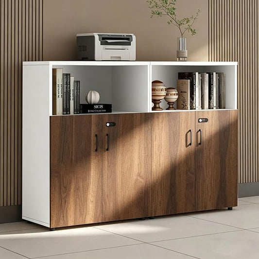 File Cabinet with Password Lock, Wood Lateral Filing Cabinet for Letter/A4 Files, 3 Drawer with Door, Printer Stand with Open Shelves for Home Office