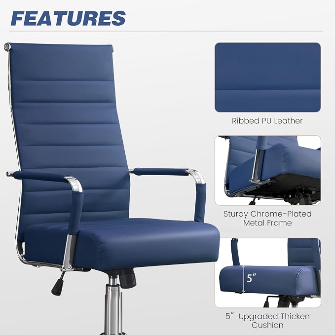 JOMEED Office Desk Chair, Leather Conference Room Chairs with High Back,Wheels and Arms,Blue