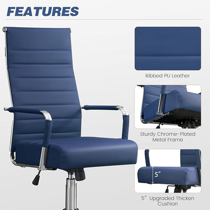 JOMEED Office Desk Chair, Leather Conference Room Chairs with High Back,Wheels and Arms,Blue