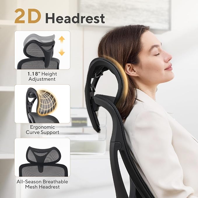 Nouhaus Apertura Ergonomic Office Chair, Home Office Desk Chairs w/Adjustable Lumbar Support & Headrest, Dynamic Back Support, 3D Armrests, High Back Mesh Comfy Computer Chair for Long Hours (Black)
