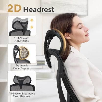 Nouhaus Apertura Ergonomic Office Chair, Home Office Desk Chairs w/Adjustable Lumbar Support & Headrest, Dynamic Back Support, 3D Armrests, High Back Mesh Comfy Computer Chair for Long Hours (Black)