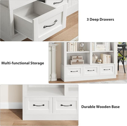 Garvee 74.5" Tall Bookshelf with Double Storage, 6-Tier Large Bookshelf, Double Wide Bookshelves w/ 12 Cubbies, Wide Freestanding Bookcases for Livingroom Office Library (White, 64"H*47.2"L*11.8"D)