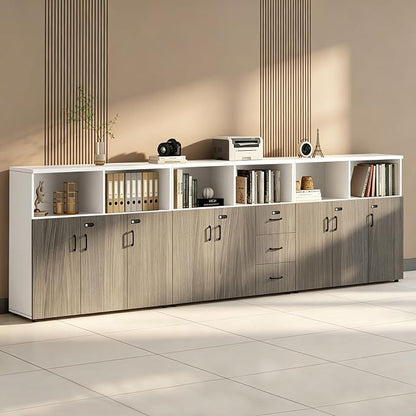 File Cabinet with Password Lock, Wood Lateral Filing Cabinet for Letter/A4 Files, 3 Drawer with Door, Printer Stand with Open Shelves for Home Office