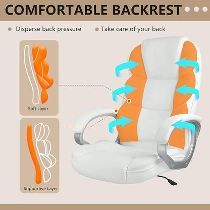 FDW Office Chair Computer High Back Adjustable Ergonomic Desk Chair Executive PU Leather Swivel Task Chair with Armrests Lumbar Support (Beige)