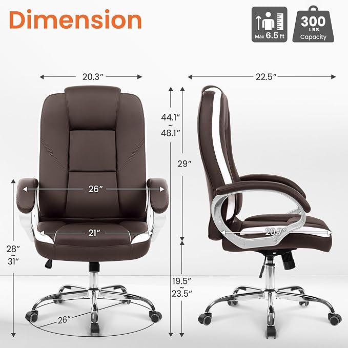 NEO CHAIR Office Desk Ergonomic Gaming Computer Chair High Back Adjustable PU Leather with Lumbar Support, Swivel Rolling Wheels, Executive Managerial Task Chair (Brown)
