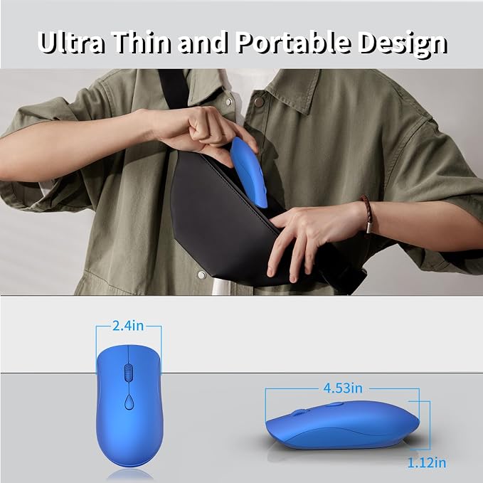 Wireless Mouse for Chromebook, Laptop, PC, MacBook, Slim Portable Optical Computer Mouse with USB Mini Receiver, Quiet Click, 2400 DPI, 2.4GHz Cordless Silent Travel Mobile mice - Blue