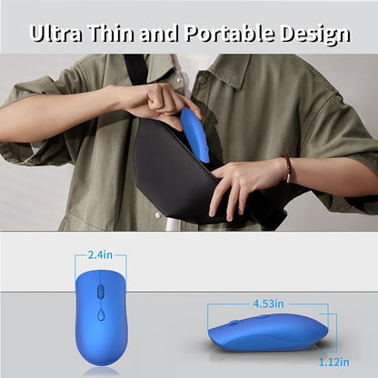 Wireless Mouse for Chromebook, Laptop, PC, MacBook, Slim Portable Optical Computer Mouse with USB Mini Receiver, Quiet Click, 2400 DPI, 2.4GHz Cordless Silent Travel Mobile mice - Blue