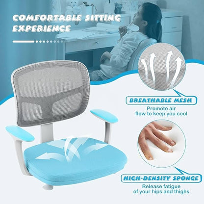 Kids Desk Chair, Height Adjustable Children Study Chair w/Lumbar Support, Swivel Mesh Seat, Universal Casters, Ergonomic Kids Task Chair for Boys Girls Aged 3-10, Home, School, Office(Blue)