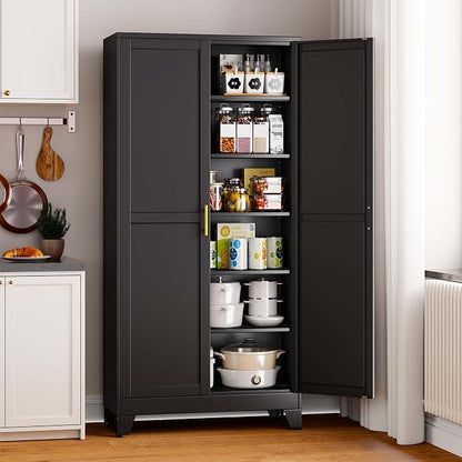 pozdeg 75" Tall Metal Storage Cabinet with 2 Doors & 5 Adjustable Shelves, Widen Steel File Cabinet Multipurpose Organizer for Home Office Garage (Black)