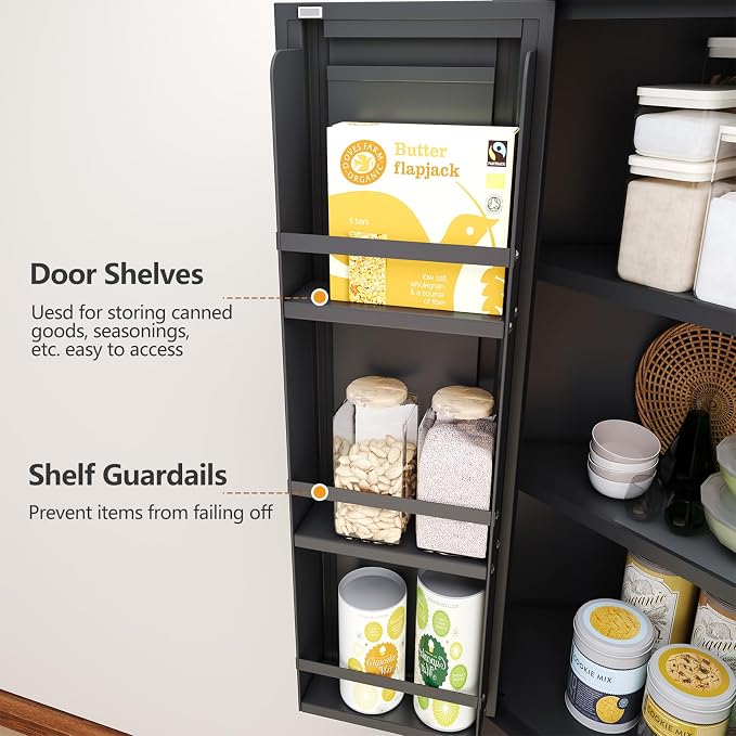 GAIOUS 63" Tall Metal Corner Kitchen Pantry Cabinet, Steel Storage Cabinets with 4 Doors and 3 Shelves, Kitchen Food Cabinets with 6 Door Panel Shelves, Farmhouse Cupboard for Kitchen Dining, Black