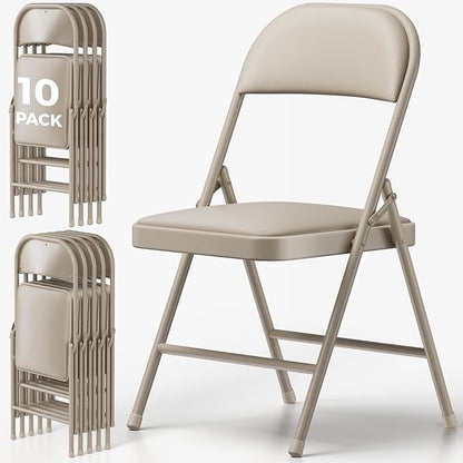 10 Pack Folding Chairs, PU Leather Folding Dining Chairs with Padded Cushion Seat & Back, Indoor Outdoor Folding Chair Set for Home Office, Parties, Events, Wedding, Extra Guest Seating