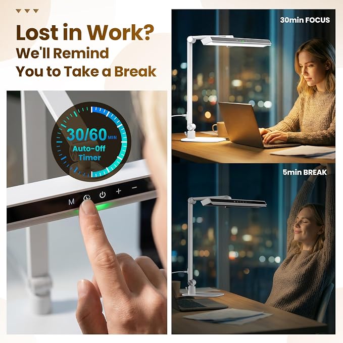 LIONVISON Desk Lamps for Home Office: 2 in 1 Eye-Caring LED Desk Lamp for Worker - 5 Color Temperature 10 Brightness Computer Light - CRI >97 Memory & Timer Func Desk Light for Office