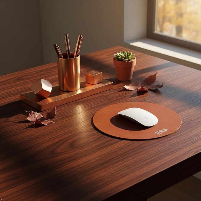Northwind Personalized Leather Round Mouse Pad – Made in USA - Minimalist Custom Monogrammed Full Grain Leather Desk Pad | Premium Office Accessory Gift for Men, Women and Gamers, 8.5" Diameter