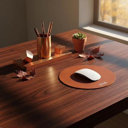 Northwind Personalized Leather Round Mouse Pad – Made in USA - Minimalist Custom Monogrammed Full Grain Leather Desk Pad | Premium Office Accessory Gift for Men, Women and Gamers, 8.5" Diameter