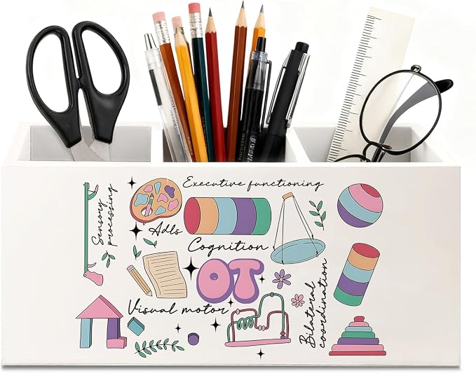 Occupational Therapy Gifts Pen Holder for Desk, OT Gifts Wooden Box Sign Desk Decor for Office Home Decoration, Occupational Therapist Gift Pencil Organizer, Therapy Office Decor