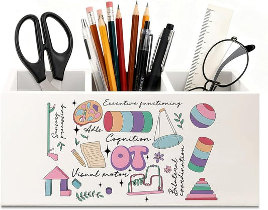 Occupational Therapy Gifts Pen Holder for Desk, OT Gifts Wooden Box Sign Desk Decor for Office Home Decoration, Occupational Therapist Gift Pencil Organizer, Therapy Office Decor
