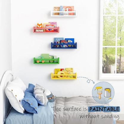 Harwaya Floating Nursery Book Shelves for Wall, Natural Wood Wall Bookshelf for Kids Room Bedroom, Small Wooden Hanging Baby Book Shelf and Toy Organizer for Nursery Girl Boy Toddler Child - Set of 3