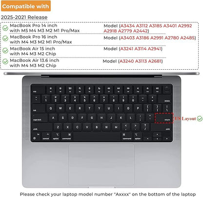 EooCoo Premium Keyboard Cover Skin Protector, Laptop Accessories Compatible with 2026 2025 2024 2023 2022 2021 M5/M4/M3/M2/M1 Pro/Max MacBook Pro 14/16, M5-M2 MacBook Air 13/15, MacBook Neo, Black